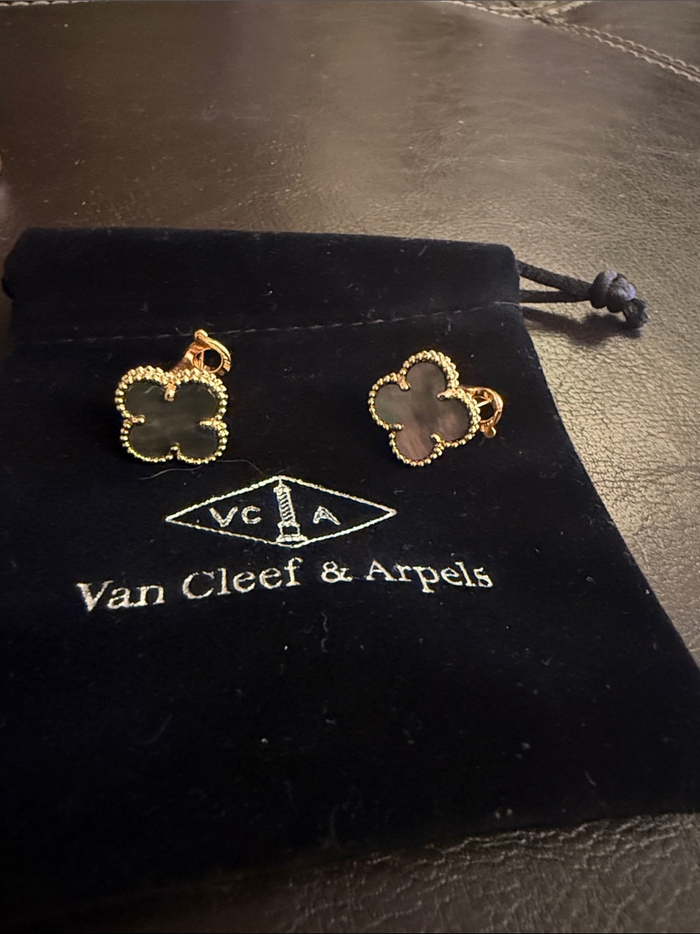 Rose Gold and grey mother of pearl Alhambra Earrings